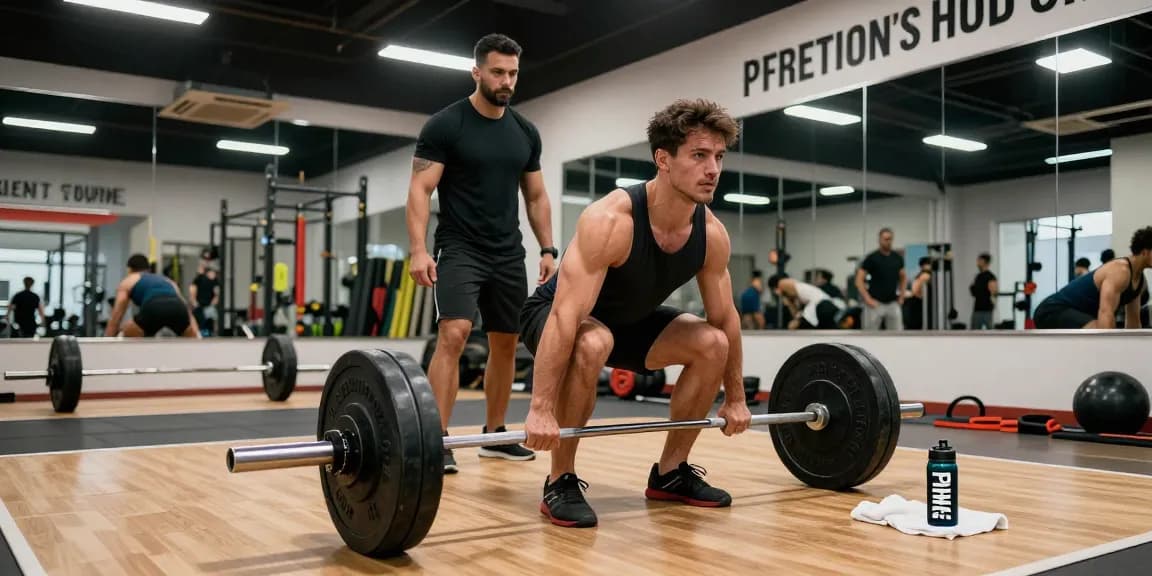 Atleet die deadlift uitvoert met Prime Pharma Steroids, geïnspireerde trainingsomgeving.