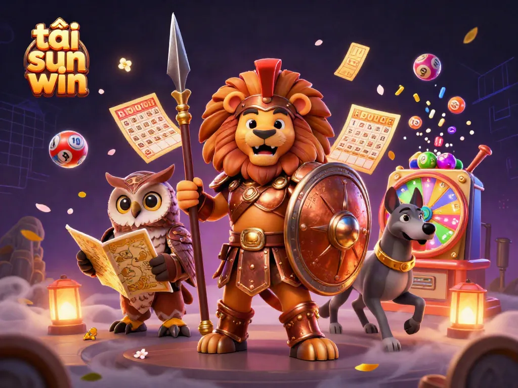 Play exciting casino games with tải sun win featuring a Spartan lion and vibrant lottery elements.