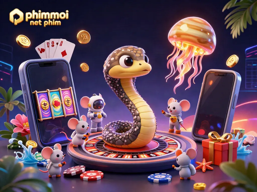 Experience phimmoi net phim action with a Saturn ring snake casino scene and astronaut mice betting