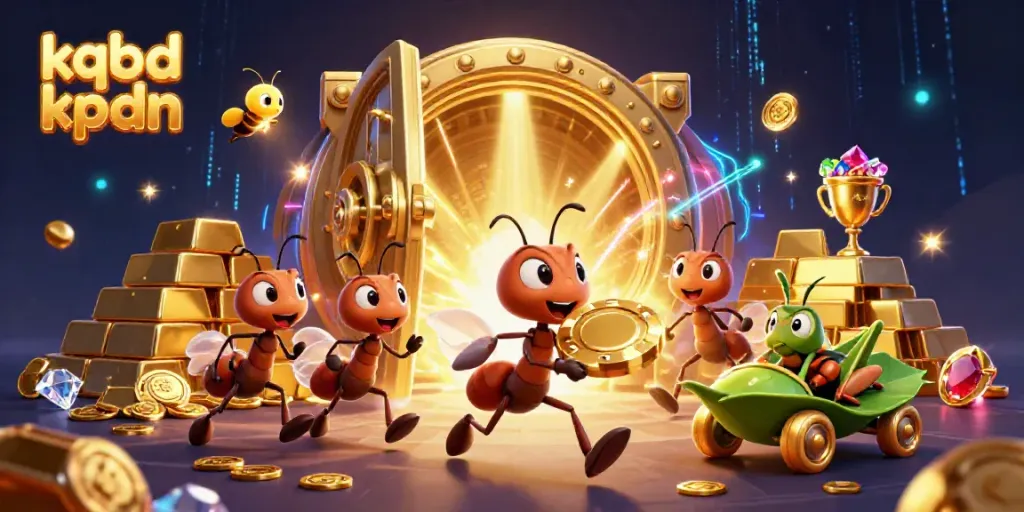 Engaging illustration of kqbd kpdn with animated ants in a heist, showcasing gambling excitement.