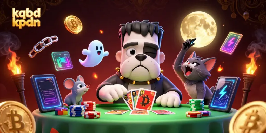 Engage with the thrilling world of kqbd kpdn while a Frankenstein bulldog deals cards at a haunted casino.