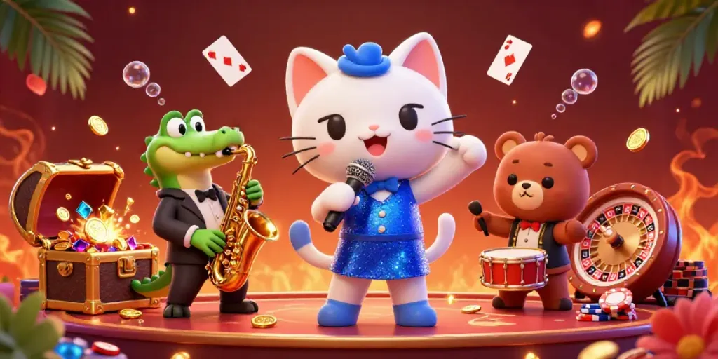 Experience the thrill of bongdalu 624 with our vibrant casino scene featuring lively characters and exciting gaming elements.