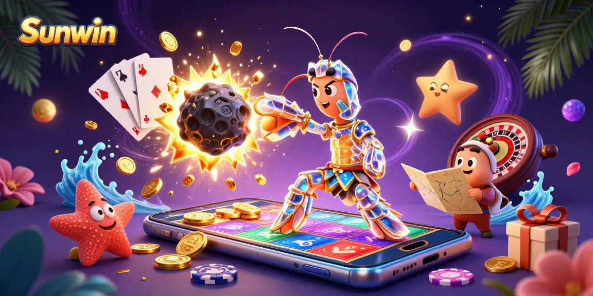 Experience Sunwin's dynamic energy with a galactic samurai and vibrant gaming elements.