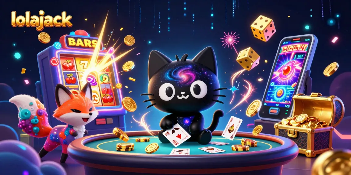 Play exciting games at lolajack casino with a cosmic cat and vibrant elements lighting up the scene.