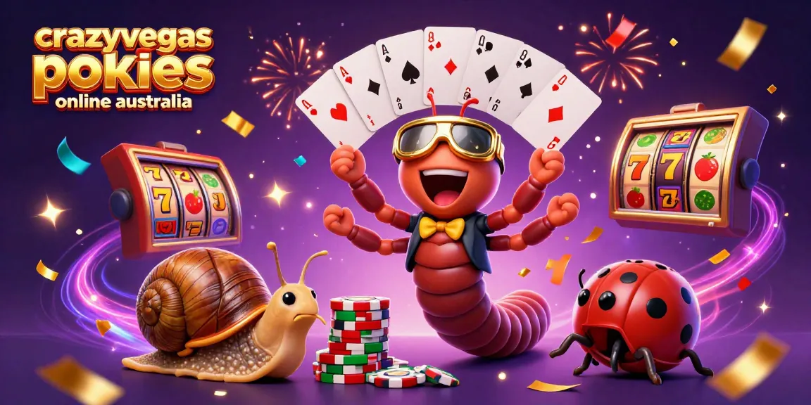 Spin and win with crazyvegas pokies online australia, featuring dynamic 3D characters and vibrant casino game elements.